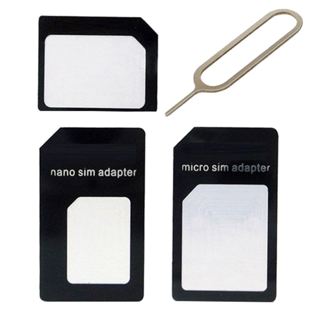 Simkaartadapter 4 in 1 zwart/wit micro simkaartadapter met uitwerppinsleutel voor iphone htc samsung xiaomi huawei lenovo