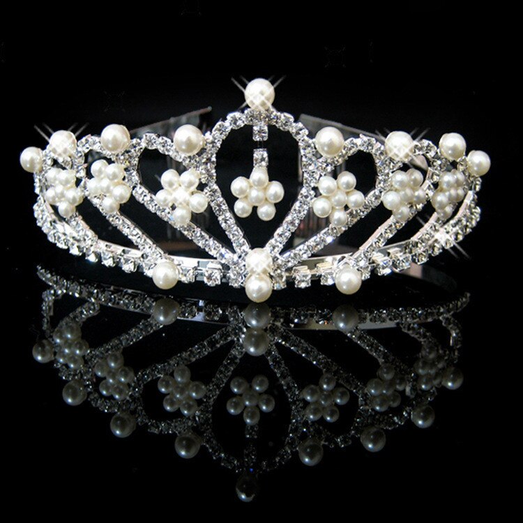 Pearl Inlaid Crowns Tiaras Bridal Wedding Jewelry Accessories Princess Birthday rhinestone Crystal Tiara: 1