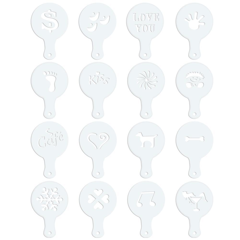 16pcs/set Funny Coffee Latte Cappuccino Coffee Pad Duster Strew For Coffee Decor Template Stencils Art Flowers Spr R0T4