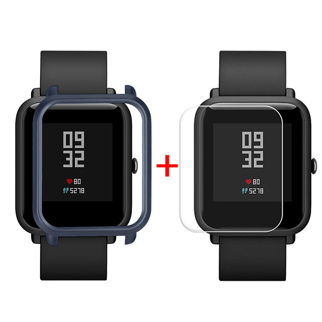 Kotelon kuori huami amazfit bip youth lite -kuorille näytönsuojakalvolla de pantalla ochrona ekranu naarmuuntumaton: E