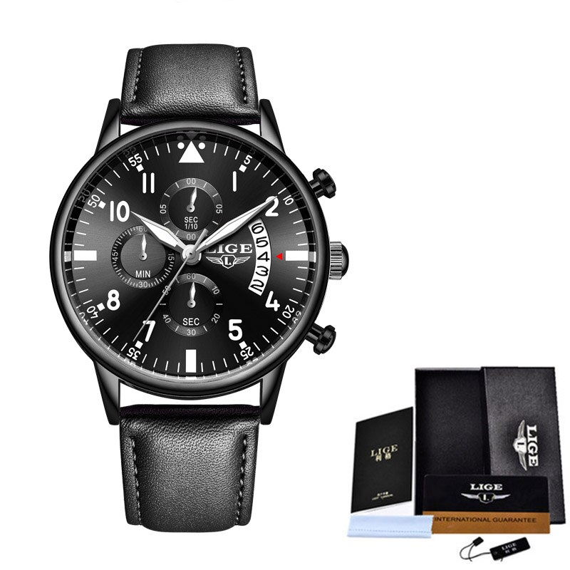 Luik Heren Horloges Top Brand Luxe Waterdichte 24 Uur Datum Quartz Klok Mannelijke Lederen Sport Polshorloge Relogio Masculino: All black L