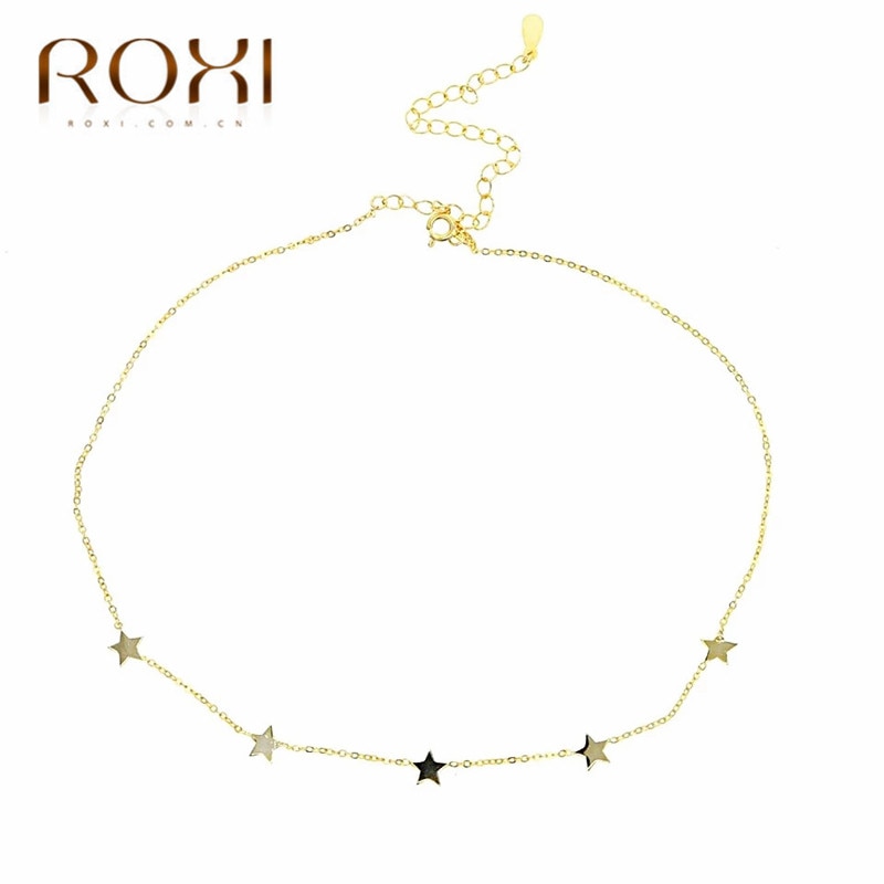 ROXI 925 srebro gwiazda uroki Chokers naszyjniki dla kobiet choker Collares biżuteria Boho malutki wisiorek w kształcie gwiazdy naszyjnik