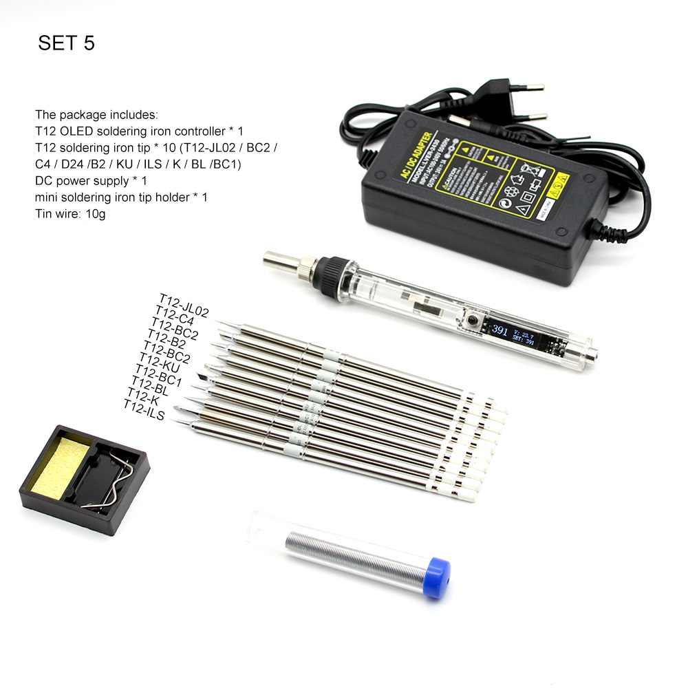 T12 OLED Electric Soldering Iron Adjustable Temperature Digital Display Soldering Iron With T12 Tips DC 12-24V Power Supply