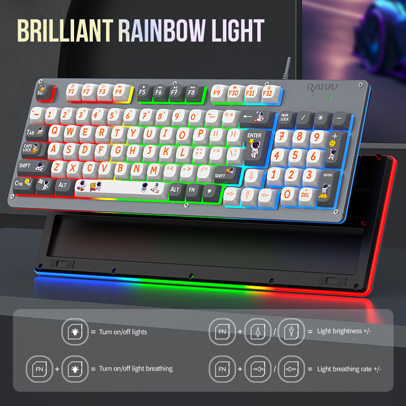 Gaming-Tastatur-Maus-Set im Mecha-Stil, kabelgebunden, Regenbogen-Glühen, Hintergrundbeleuchtung, 98 Tasten, Metallplatte, Laptop-Desktop