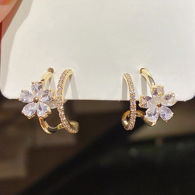 2022 neue Koreanische Luxus Kristall Zirkon Blume Zucht Ohrringe Für Frauen Elegante Metall Gold Ohrringe Mädchen Partei Schmuck: Stil1