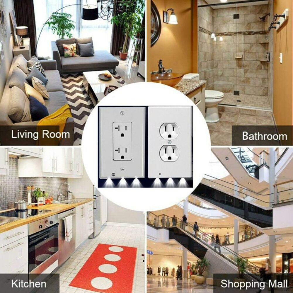 Placa de pared de salida con luces LED nocturnas, placa de pared dúplex, cubierta de luz Led nocturna, Sensor de luz ambiental para pasillo y dormitorio