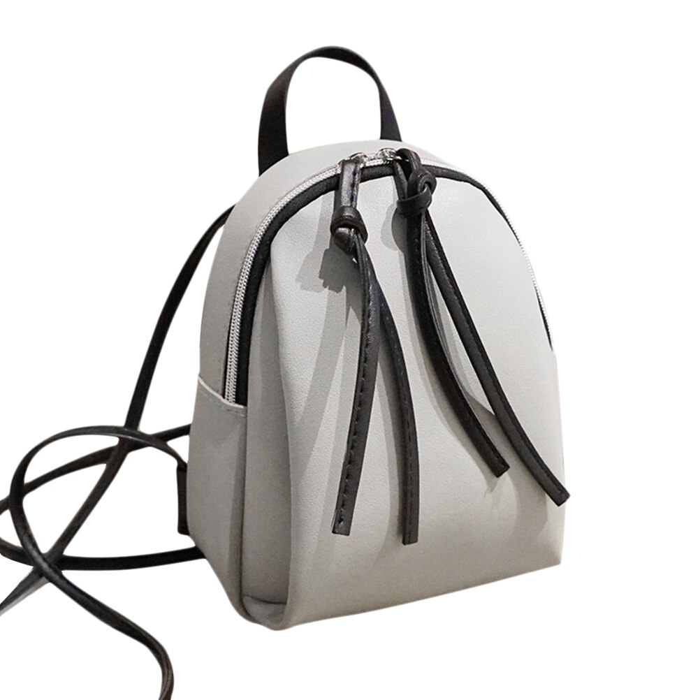 Mini PU Leather Backpack Women's Small Shoulder Bag with Tassel Zipper female leather School bagpack bag for teenage grils: Gray