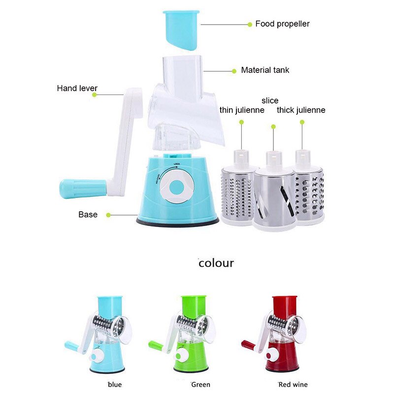 3 In 1 Multifunctional Manual Vegetable Cutter Round Mandoline Slicer Simple Potato Slicer Vegetable Spiralizer Kitchen Gadgets