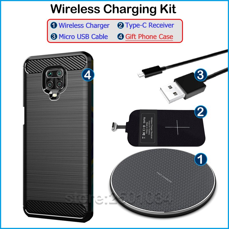 Qi Wireless Charging for Xiaomi Redmi Note 9S Qi Wireless Charger+USB Type C Receiver Nillkin Adapter TPU Case