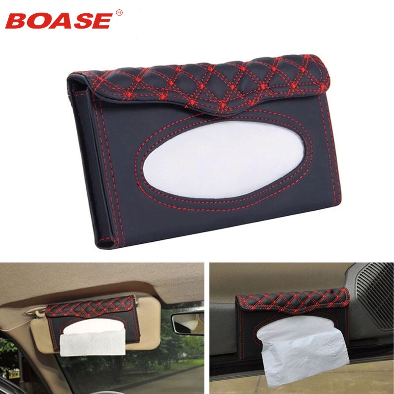 Universal Car Kit Tissue Doos Auto Zonneklep Opknoping Type Pu Borduurwerk Patroon Magic Sticker Tissue Cover Auto-interieurs