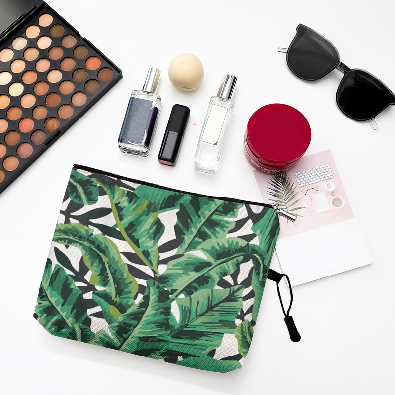 Borsa da toilette da viaggio per donna organizza foglie di piante verdi tropicali stampa borsa cosmetica borsa da trucco portatile per signora borsa per lavaggio