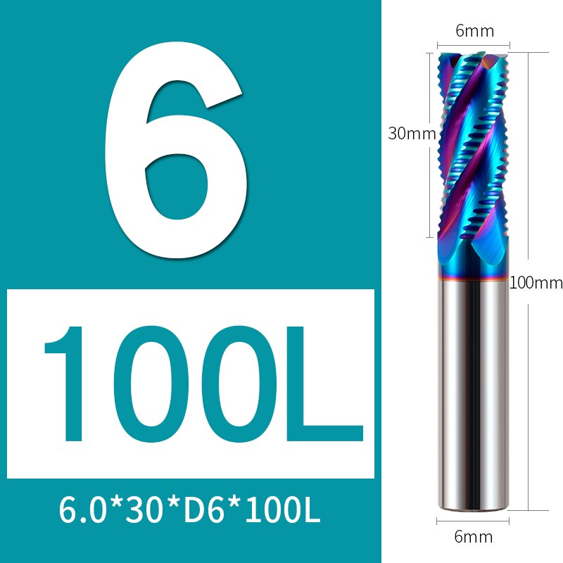 HRC65 Rough Skin Tungsten Steel Milling Cutter 3MM To 20MM CNC Milling Cutter Special Milling Cutter For Steel Roughing: 6X30XD6X100L