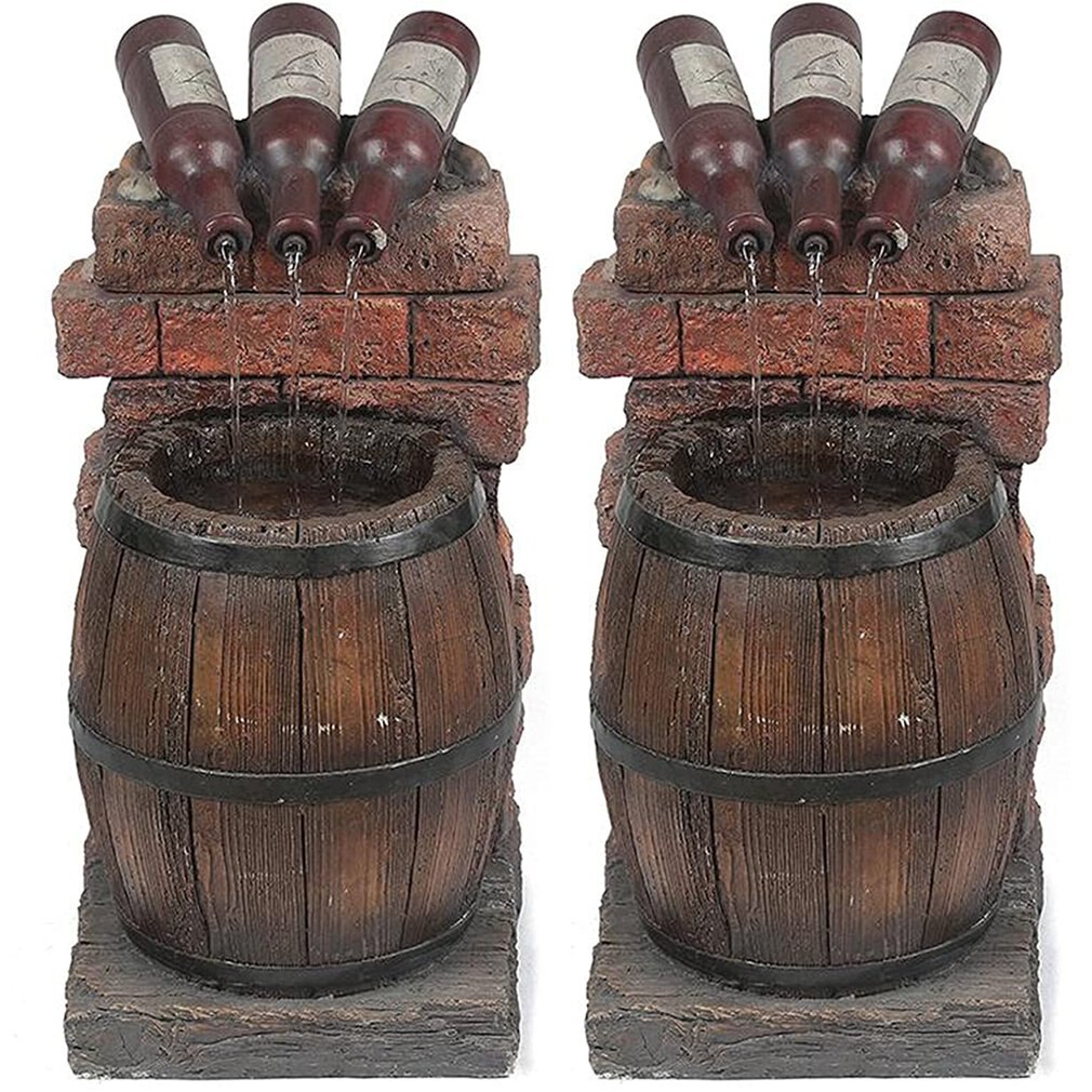 Hars Wijn Fles En Vat Outdoor Fontein Sculptuur Rustieke Houten Vat Water Fontein Voor Tuin Patio