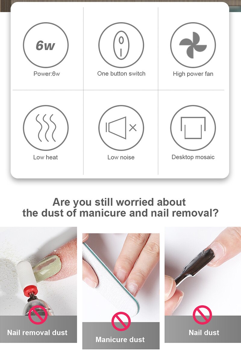 Metal Nail Dust Collector Nail Suction Fan Nail Dust Vacuum Cleaner Manicure Machine with Dust Collecting Bag Salon Tools
