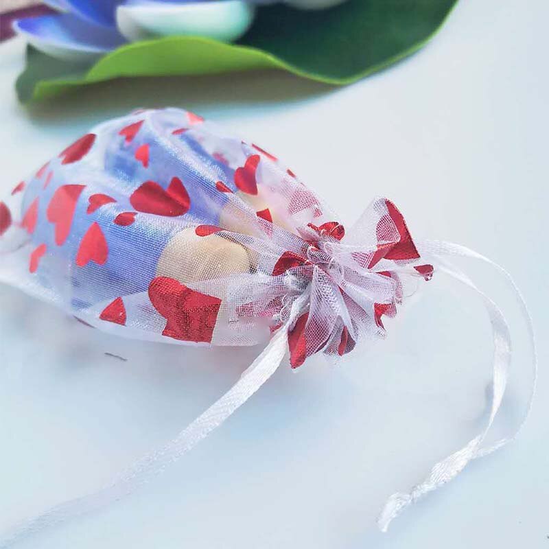 10Pcs Organza Candy Bags Drawable Chocolate Bag For Wedding Party Goodie Packing Favors Pouch Valentines Day Party Storage