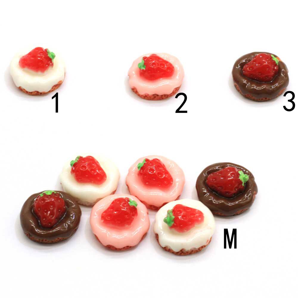 20/100 st harts mini jordgubbstårta platt bak miniatyr kakor cabochons för telefon dekoration hantverk göra mat dockhus