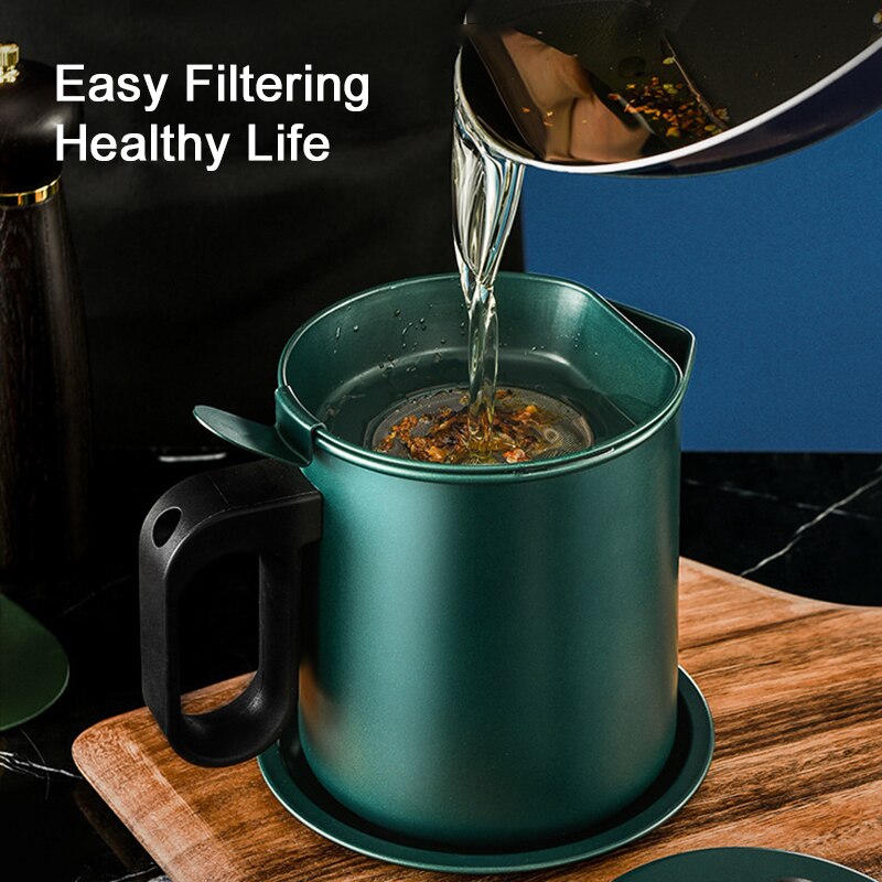 Stainless Steel Strainer Aluminum Oil Filter Pot Soup Grease Strainer 1.7/1.3L 57.5/43oz Oil Storage Pot Grease Keeper With Lid