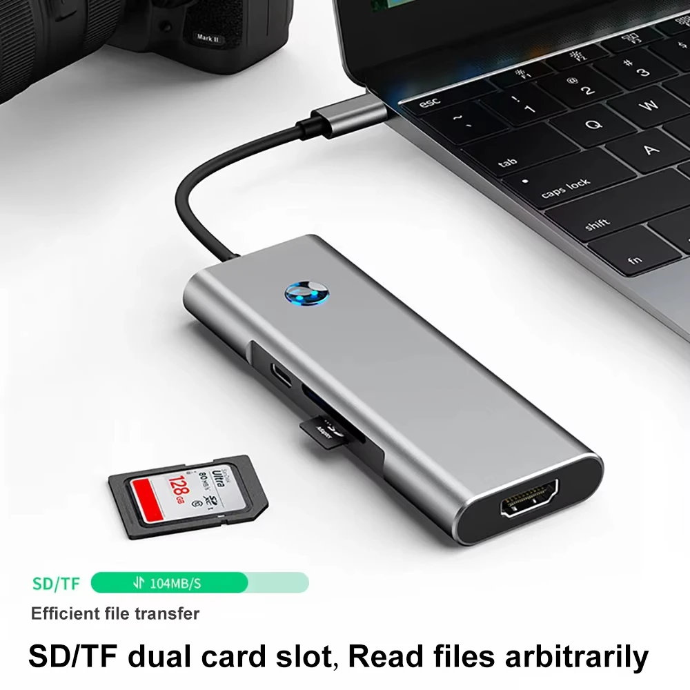 9-IN-1 USB C Docking Station TYPE-C HUB to HDMI 4K 60Hz with Screen off Button USB 3.0 5Gbps HUB 100W Fast Charging for MacBook