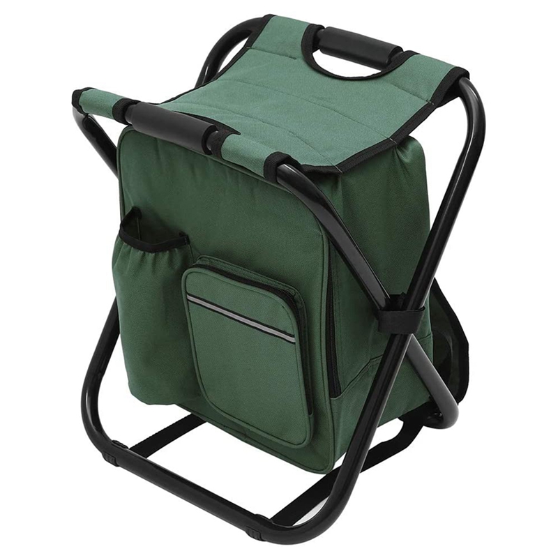 Folding Camping Chair Fishing Tackle Bag with Seat Heavy Duty Backpack Chair Rucksack Seat Bag Fishing Stool: green