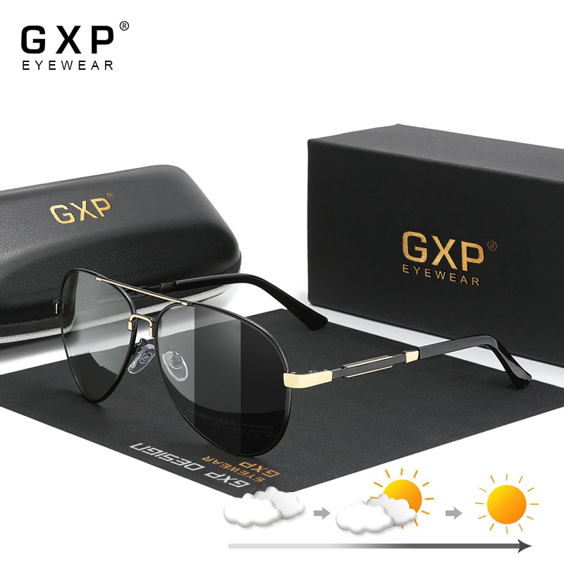 GXP Aluminum pilot Sunglasses Polarized Sun glasses Men And Women Mirror Photochromic Lens Anti-glare Driving Eyewear: Gold Photochromic