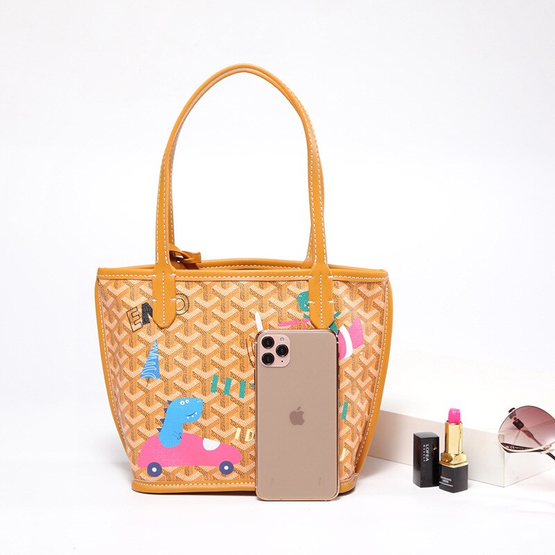 EMO-Bolso grande de hombro con dibujo de perro para mujer, bolsa con grafiti, informal, PU, novedad de: Yellow