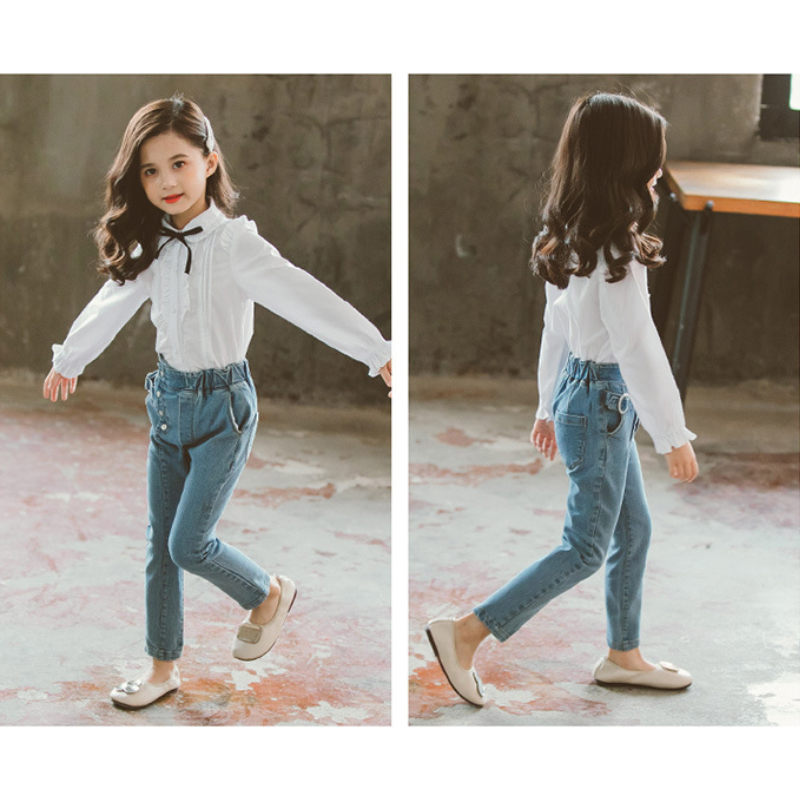 Blusa blanca para niña adolescente, camisa de manga larga con volantes, uniforme escolar, camisas para niña de 4 a 15 años, primavera 2022