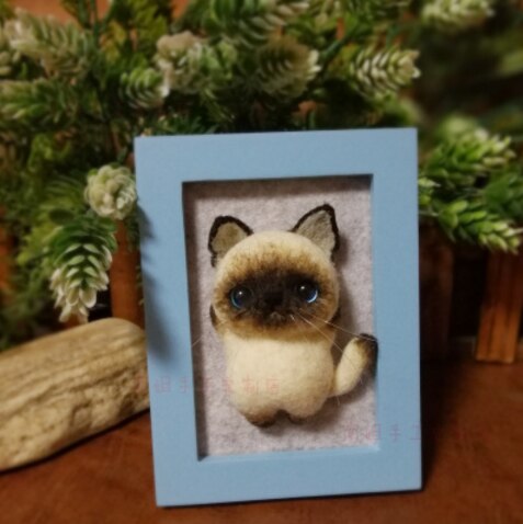 Cat stereo frame wool needlepoint kit wool felt needle felting pendant craft needlecraft DIY handmade: Chocolate