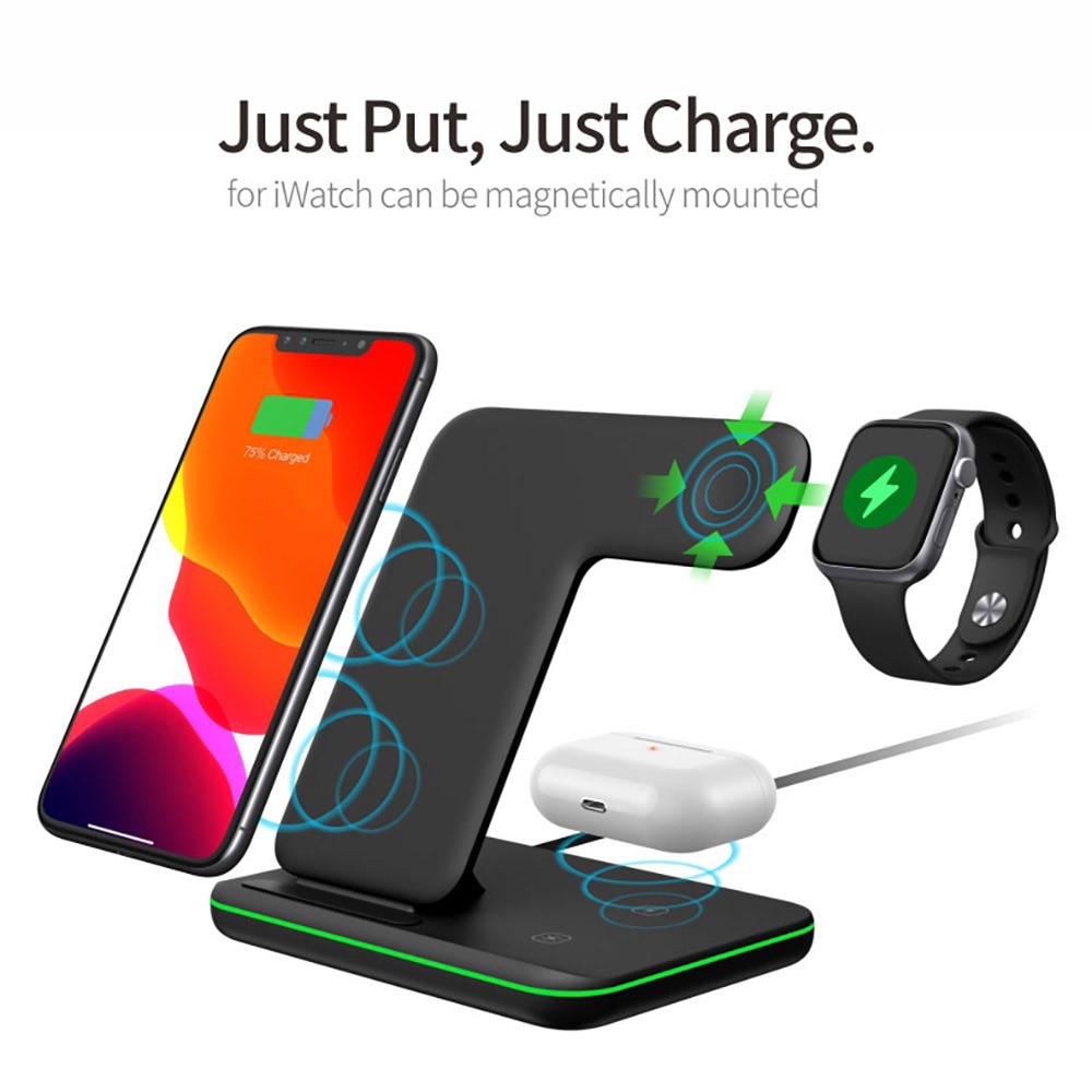 FDGAO 3 in 1 Wireless Charger Dock Station 15W Fast Charging Stand for iPhone 11 Pro X XR Xs Max Apple Watch 5 4 3 Airpods Pro