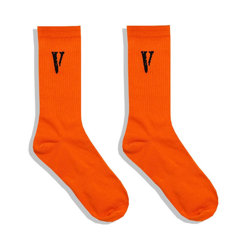 Black Orange Socks Women High streetwear Hip Hop Skateboard socks Letter Tube Socks: Orange V