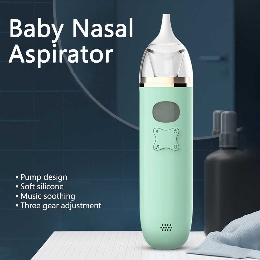 Electric Nose Suction With Music Baby Nasal Aspirator Automatic Snot Sucker Anti Backflow For Toddlers Detachable Home Travel: Green