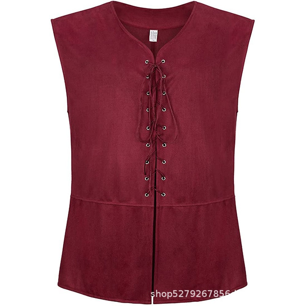 Middeleeuws renaissance vest van suède leer voor heren, mouwloos vest met veters voor historische, LARP & cosplay kostuums: M / Bourgondië