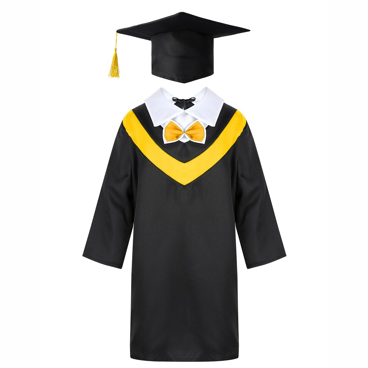 Enfants garçons filles préscolaire école primaire robe de Graduation avec casquette gland pour enfants étudiants jeu de rôle Costume habiller tenues: Yellow / 160