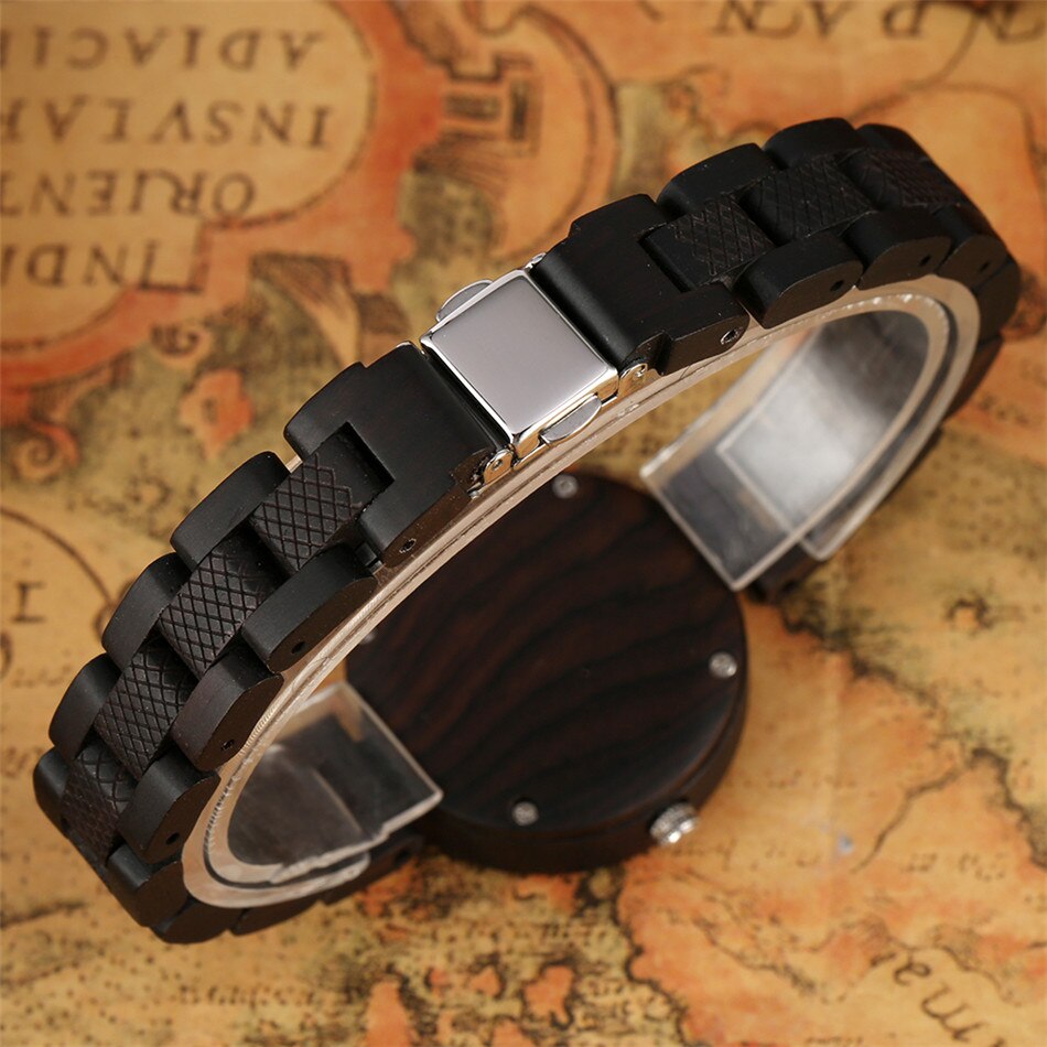 Ebbenhout Dame Armband Horloge Quartz Rose Goud Analoge Display Trendy Slim Volledige Houten Armband Vrouwelijke Horloges