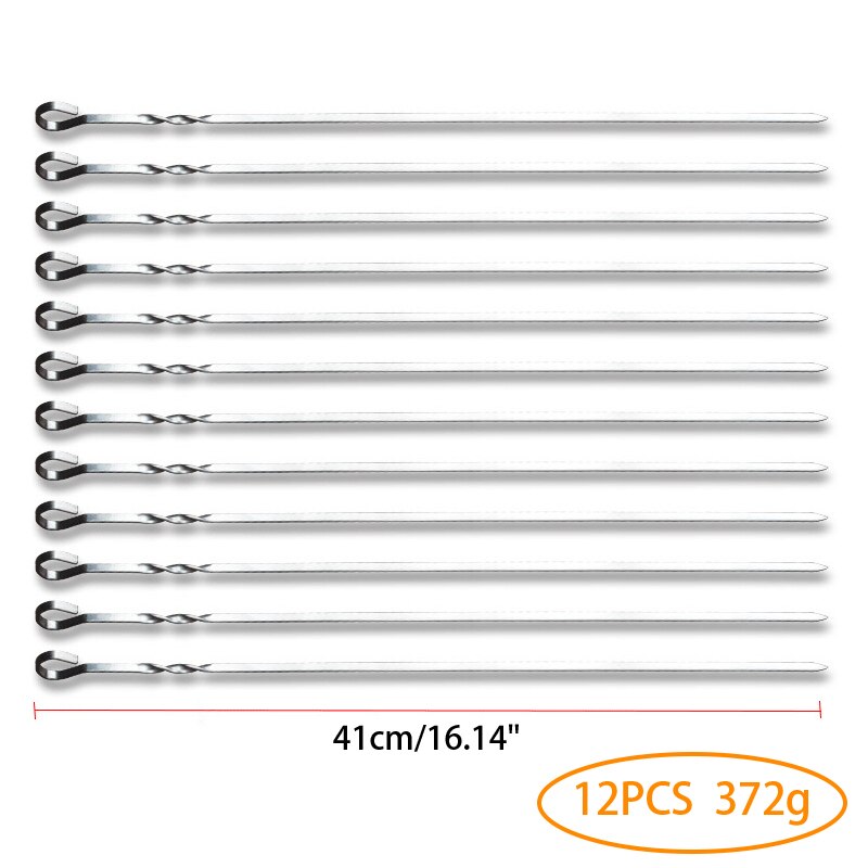 Bbq Spies Rvs Shish Kebab Bbq Vork Set 41Cm 16.15Inch Lange Platte Barbecue Naald Vlees Grill Outdoor gereedschap 6-12 Stuks: 12pcs