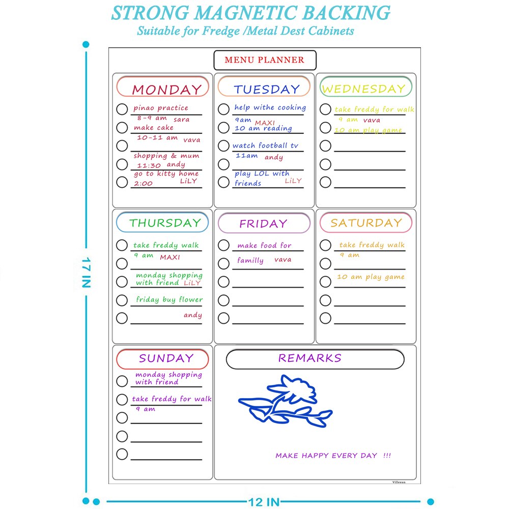 3 penne magnetisk ugentlig planner whiteboard til køleskab, tør slette tavler kalender familie måltid planner memo board indkøbsliste