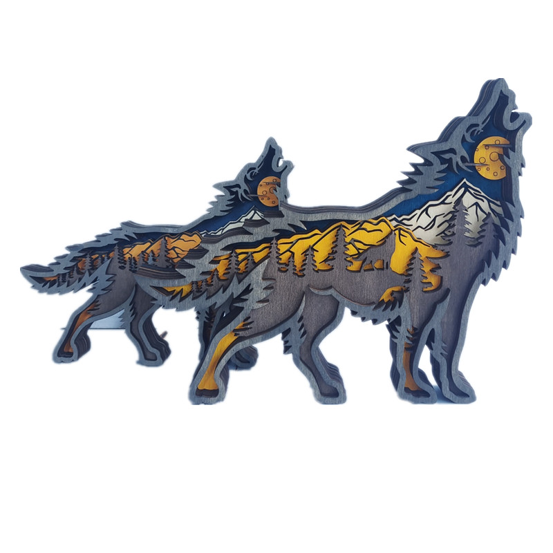 Tótem de lobo hueco de madera, Animal de Navidad, creatividad, escritorio, tallado para el hogar, manualidades, decoración LED, accesorios de decoración para sala de estar