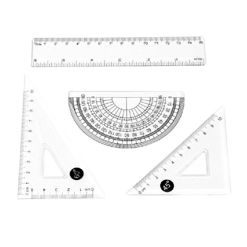 4Pcs Ruler Set Geometry Triangle Straightedge Multifunctional Math Drawing Caliper Stationery Rulers for School PR