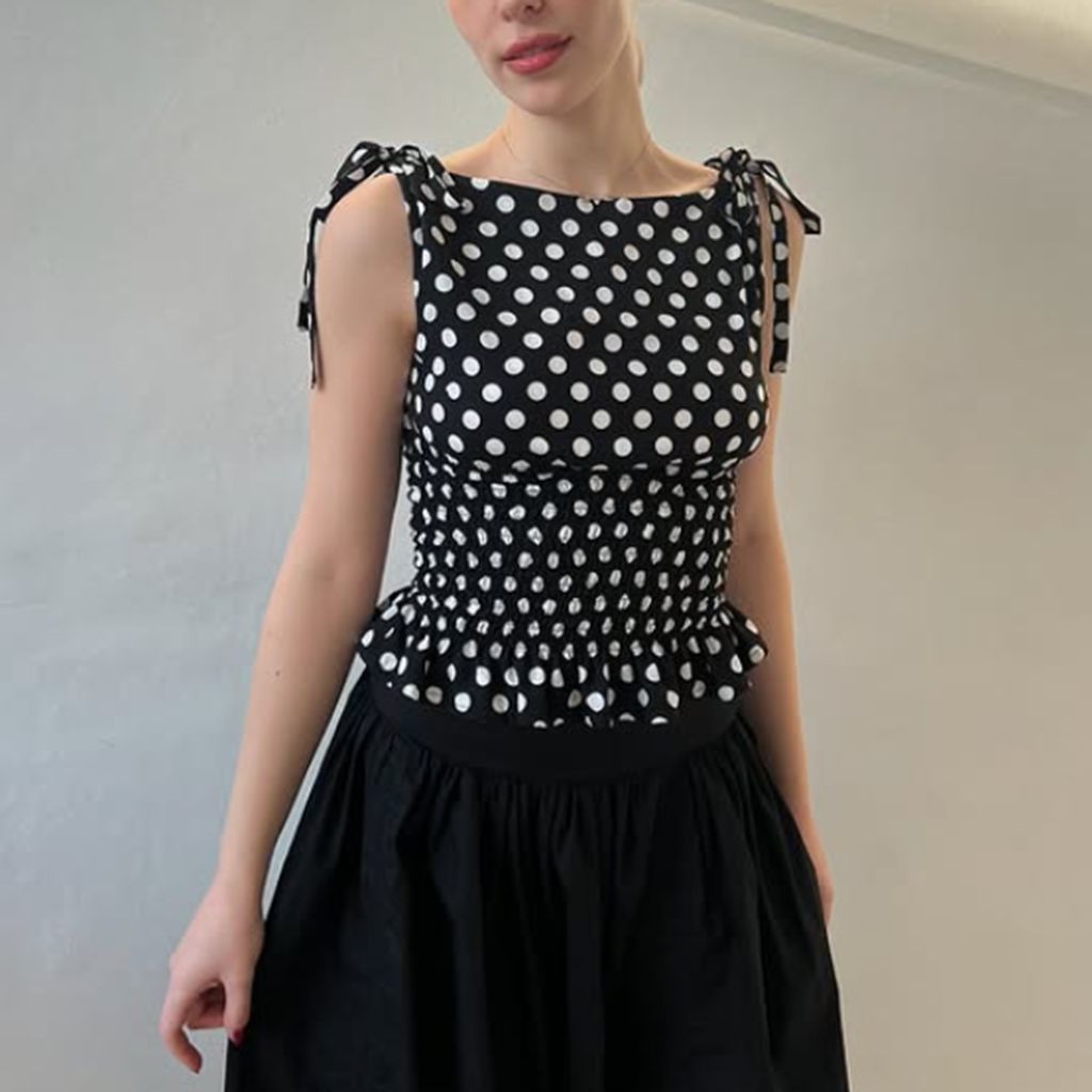 Combhasaki kvinder sommer  y2k vintage prikket print crop tanktops ærmeløse butterfly skulder bådhals smocked flæset slim fit vest
