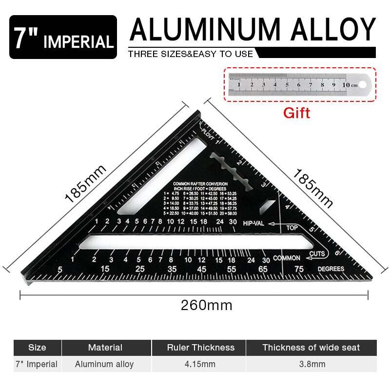 7/12 Inch Triangle Angle Ruler Triangular Gauge Protractor Trammel Carpenter Measurement Hand Tools For Woodworking: 7Inch Inch System