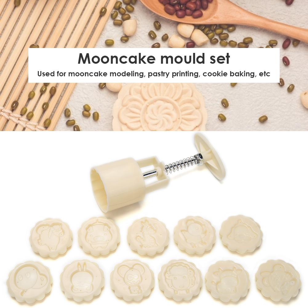 Niaciswe Mondcake Vorm 12 Stuks Ronde Gebakken Mooncake Plek Bloem Mond Taartvorm Mould Cookie Stamp Mooncake Mooncake Vorm Mooncake Mold Mooncake Mould Press voor Bakken DIY Cookie Wit
