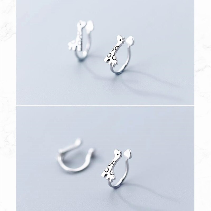 Pendientes de jirafa de Plata de Ley 925 para bebés y niñas, pendientes sin Piercing, Clip para las orejas, sin agujero