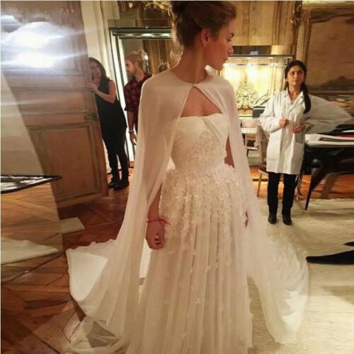 Blanc ou ivoire longue mousseline de soie mariage Cape veste boléro haussement d'épaules femmes mariée bal Cape