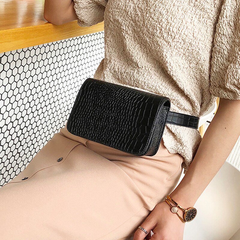 Moda Modello Del Coccodrillo Marsupi di Cuoio Delle Donne Sacchetto Del Telefono Confezioni Petto Delle Signore Sacchetto Della Cinghia Della cinghia Larga Femminile Crossbody Flap