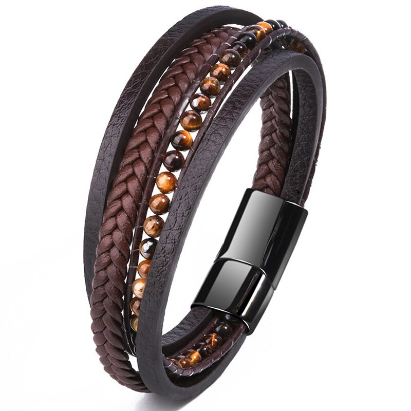 2022 Punk Lederen Armband Mannen Classic Multi Layer Magnetische Gesp Lederen Armband Voor Mannen Sieraden: 4