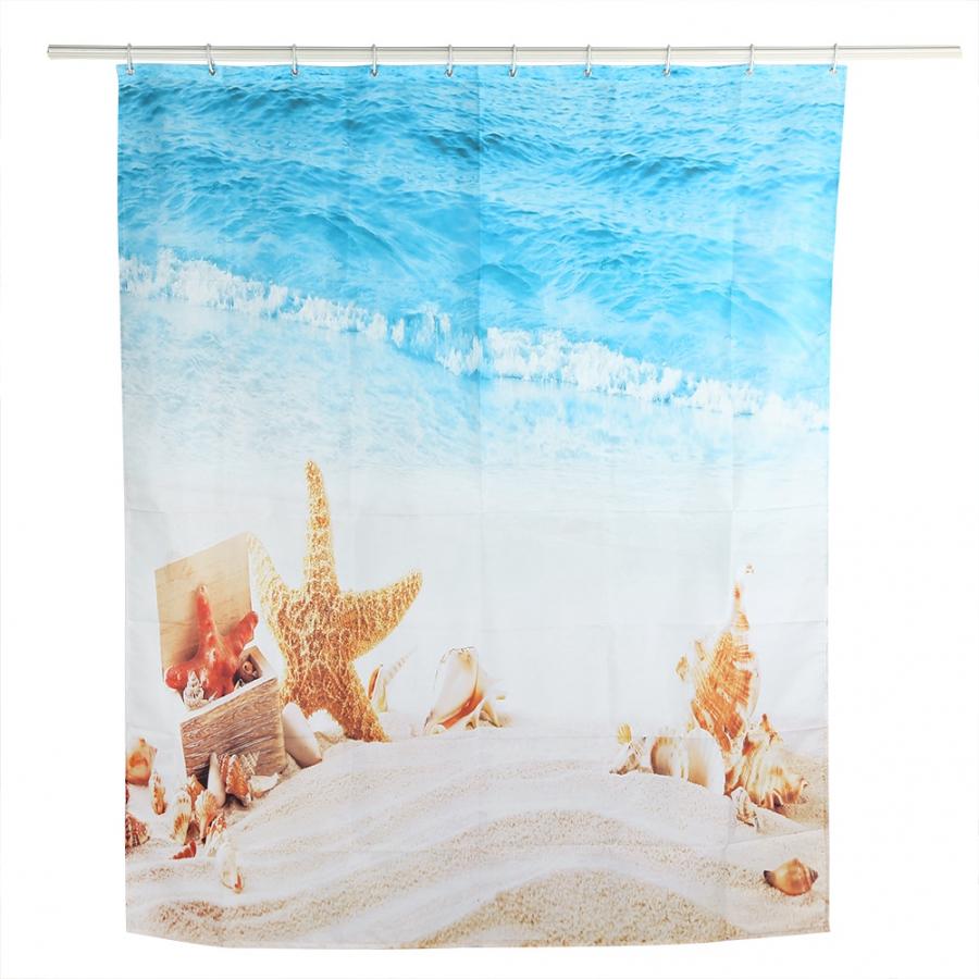 Cortina de ducha con hermoso paisaje de playa, impermeable, a prueba de moho, cortina de baño estampada con ganchos, decoración de baño para el hogar, porte doccia
