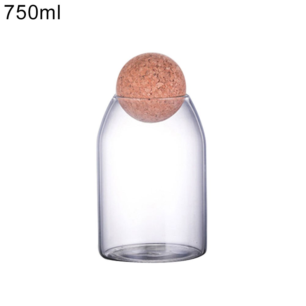 550/750/1200ml klar glasflaske med korkpropp køkken bønnesukker te forseglet dåse glas opbevaringsflaske glasburkbeholder: 750ml