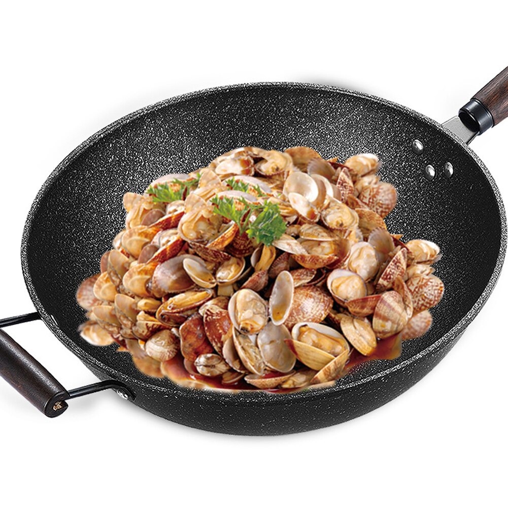 Nonstick Frying Pan Metal Fry Pan with Wooden Handle Kitchen Utensil Cookware LBShipping