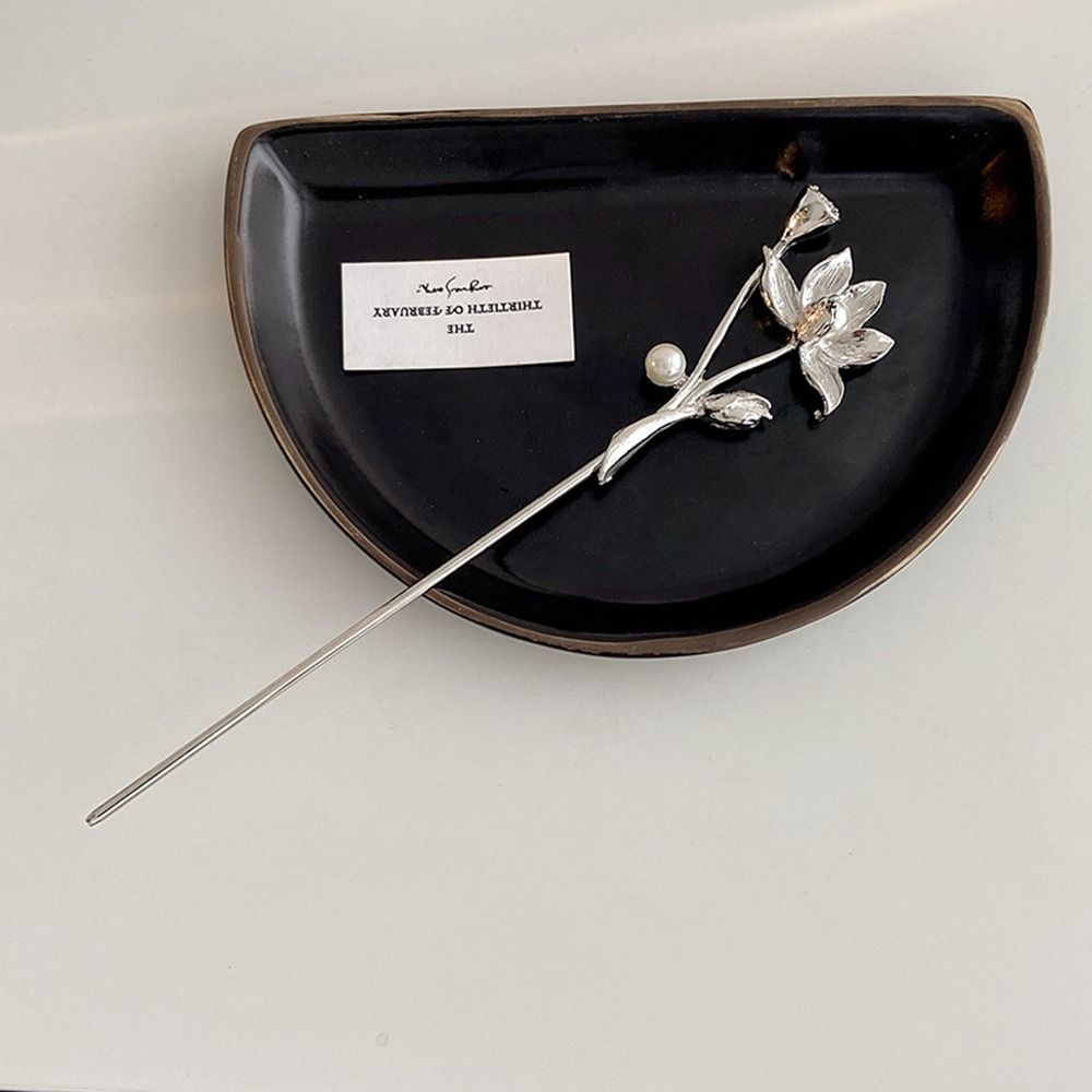 Herramienta de de peinado de loto y flor de perla antigua, horquilla de Metal, palillos para el cabello Hanfu, horquilla de estilo antiguo, tocado de estilo chino: Blue