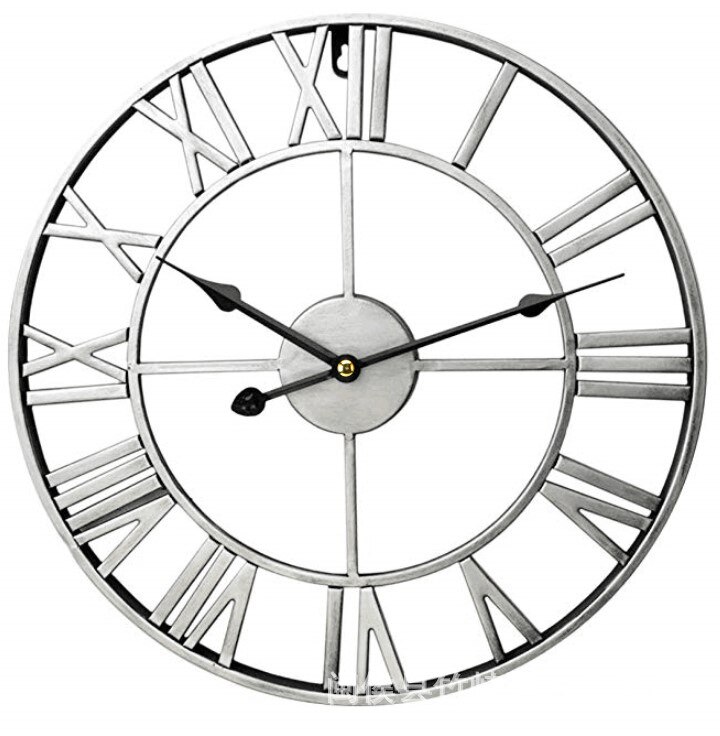 40/47/60/80cm Moderne 3D Große retro Schwarz Eisen Runde Kunst Hohl Metall Wanduhr nordisch Römischen Ziffern Uhr Heimat Dekoration: 40 Silber-