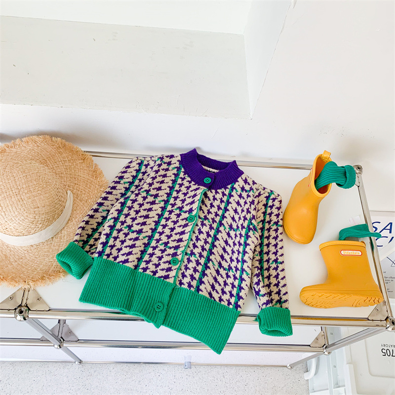 1404D Kinderkleding Meisje Gebreide Trui Lente Herfst 2022 Jongen Houndstooth Trui Meisje Dieptepunt Trui Vest